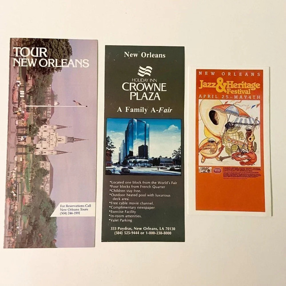 Vintage New Orleans Tour Brochures Holiday Inn Crowne Plaza and Jazz  Festival - Picture 1 of 16